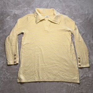 J. Jill Knit Long Sleeve V-Neck Tunic Top Womens M Yellow Stripe Coastal Preppy